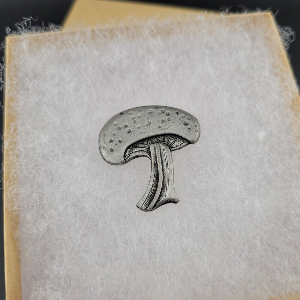 Metzke Mushroom Brooch Silver Pewter Pin Signed 1.25" Vintage